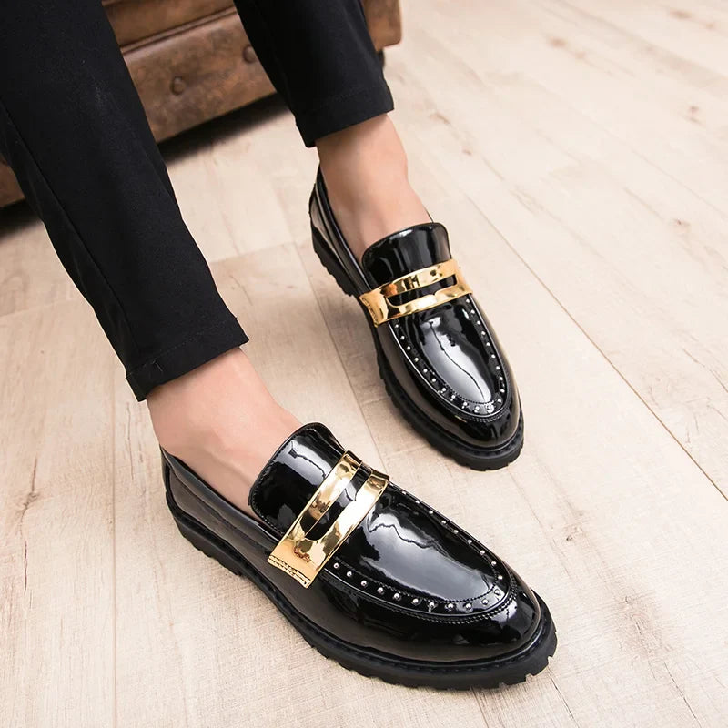 Fashion Classic Thick Sole Men's Penny Loafers Slip-On Business Dress Shoes Gentleman Metal Buckle Formal Black Shoes