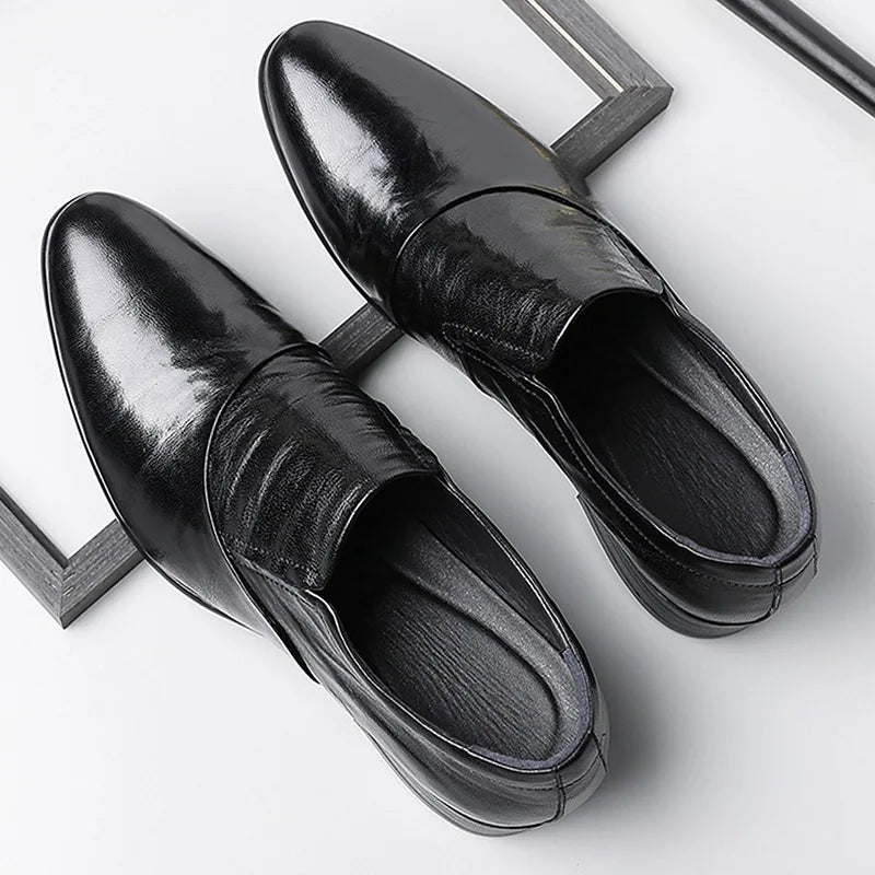 2026 New Low-heeled Business Shoes for Men Black Spring Summer Leather Shoes Male Fashion Casual Dress Shoe Man