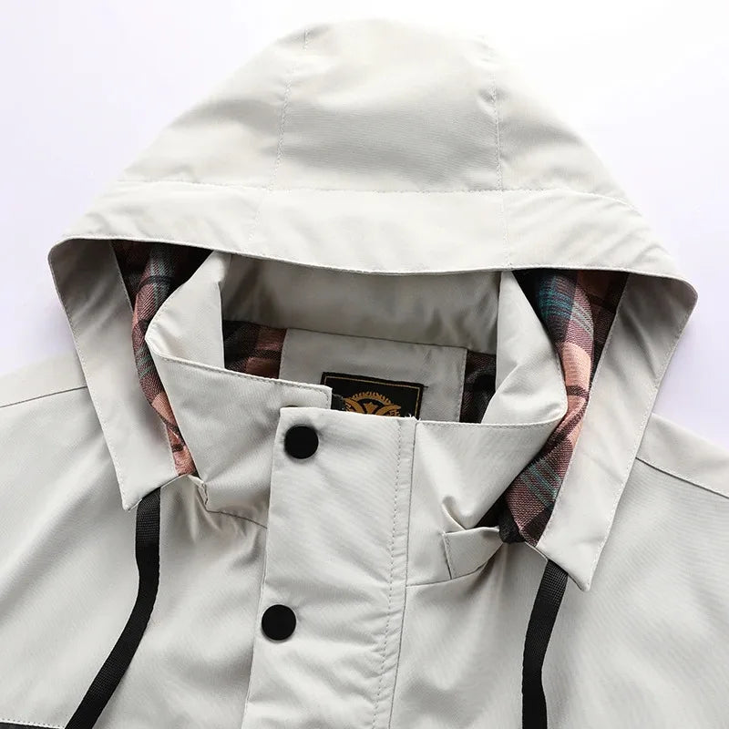 Spring And Autumn New Men's Windbreaker Outdoor Soft Shell Windproof Waterproof Jacket Long-Sleeved Hooded Solid Color Jacket