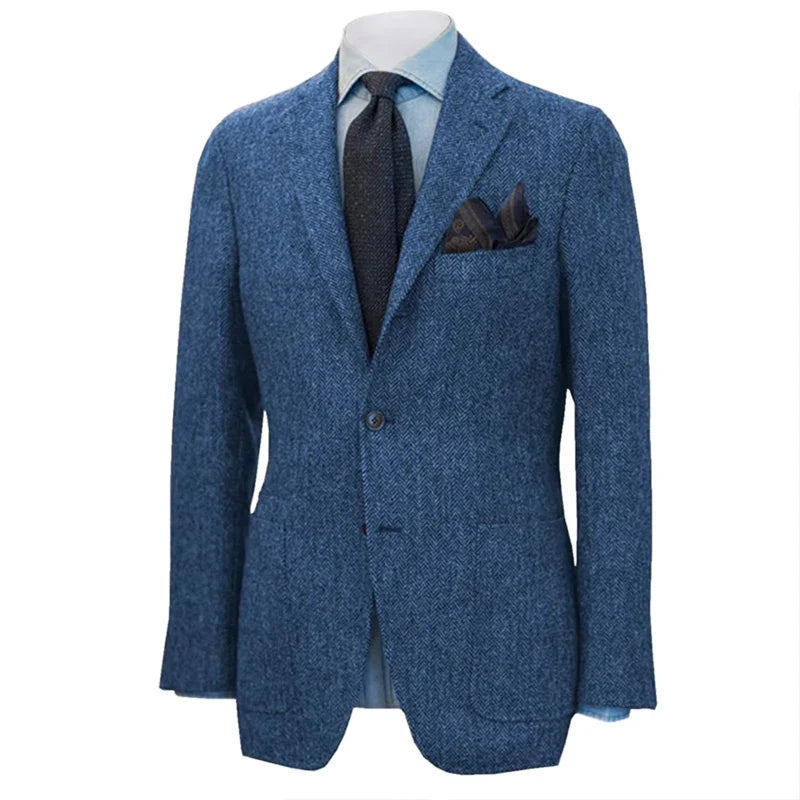 Men's Suit Herringbone Blazer Prom Tuxedos Wool Tweed Single Breasted Formal Bussiness/Wedding Jacket（Only Coat）
