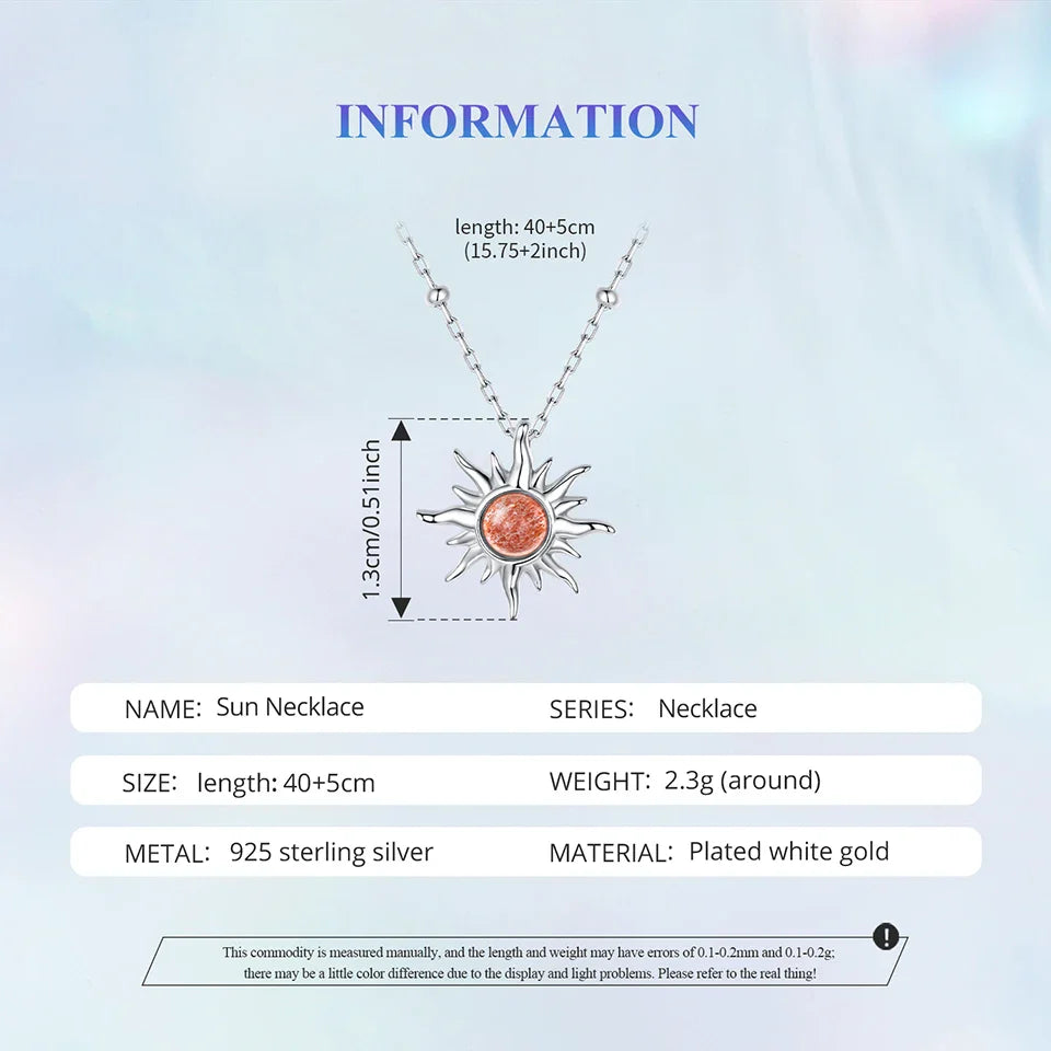 925 Sterling Silver Golden Sun Necklace Natural Sunstone Gem Pendant Necklace Beads Link Chain Women Mother Lucky Gift