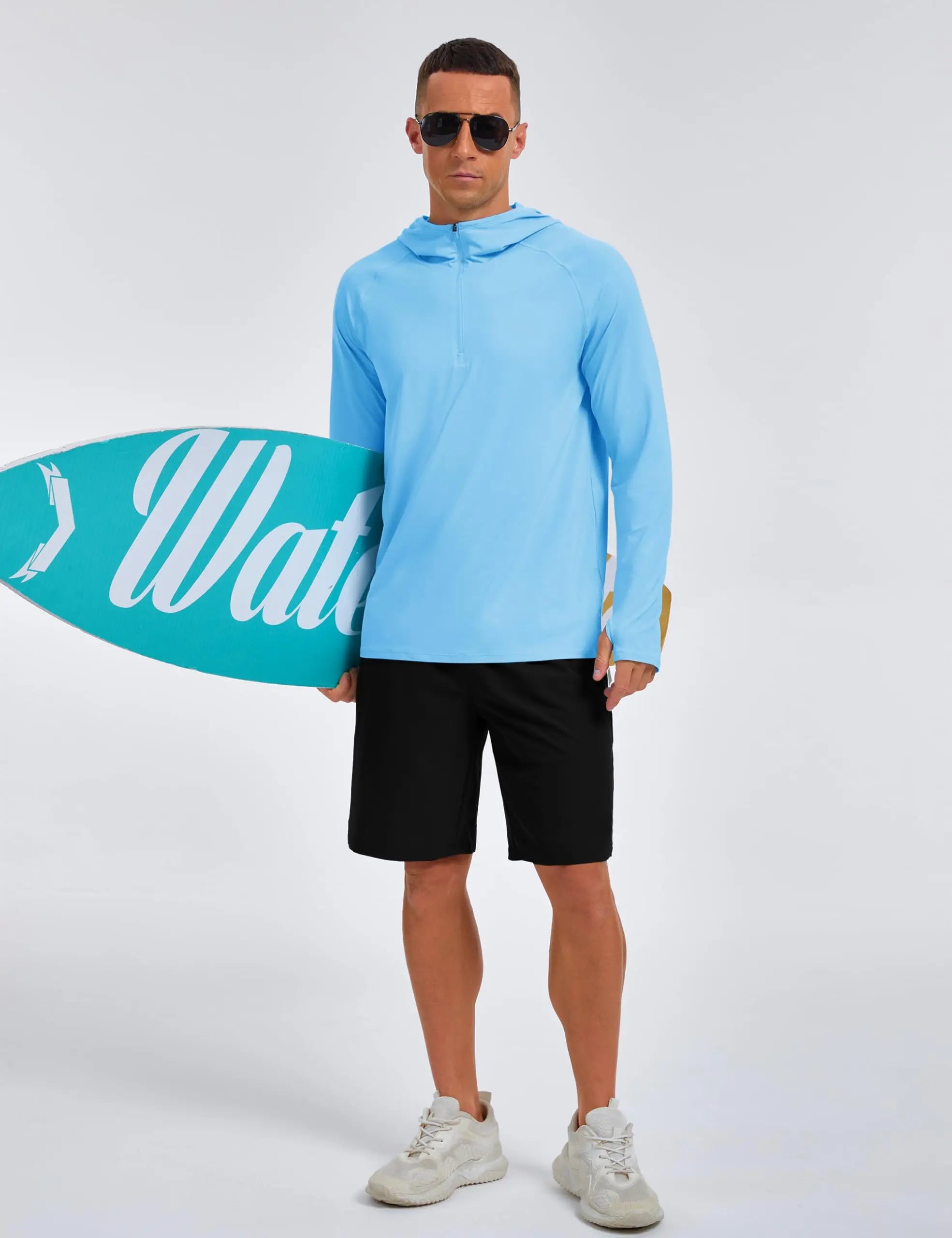 Mens 1/4 Zip UPF 50+ Shirts Sun Protection Running Surfing Athletic Shirt Lightweight Rash Guard Long Sleeve Hoodie