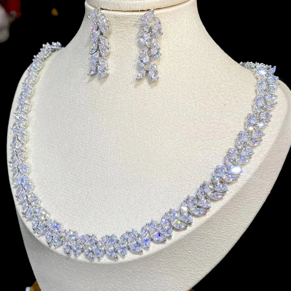 2PCS Jewelry Sets for Women Charming Round Design Elegant CZ Earrings and Necklaces Fashion Girls Gifts