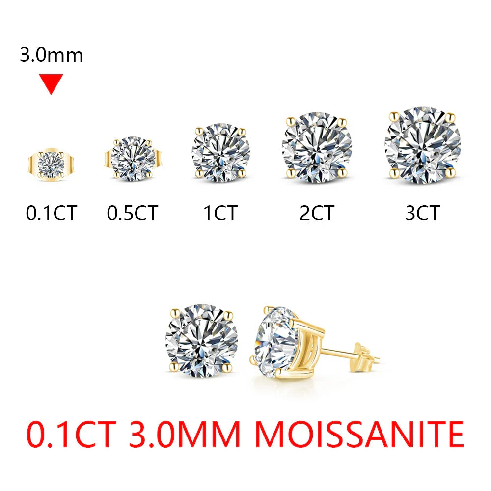 2 Carat 8.0mm D Color Moissanite Stud Earrings For Women Top Quality 100% 925 Sterling Silver Sparkling Wedding Jewelry