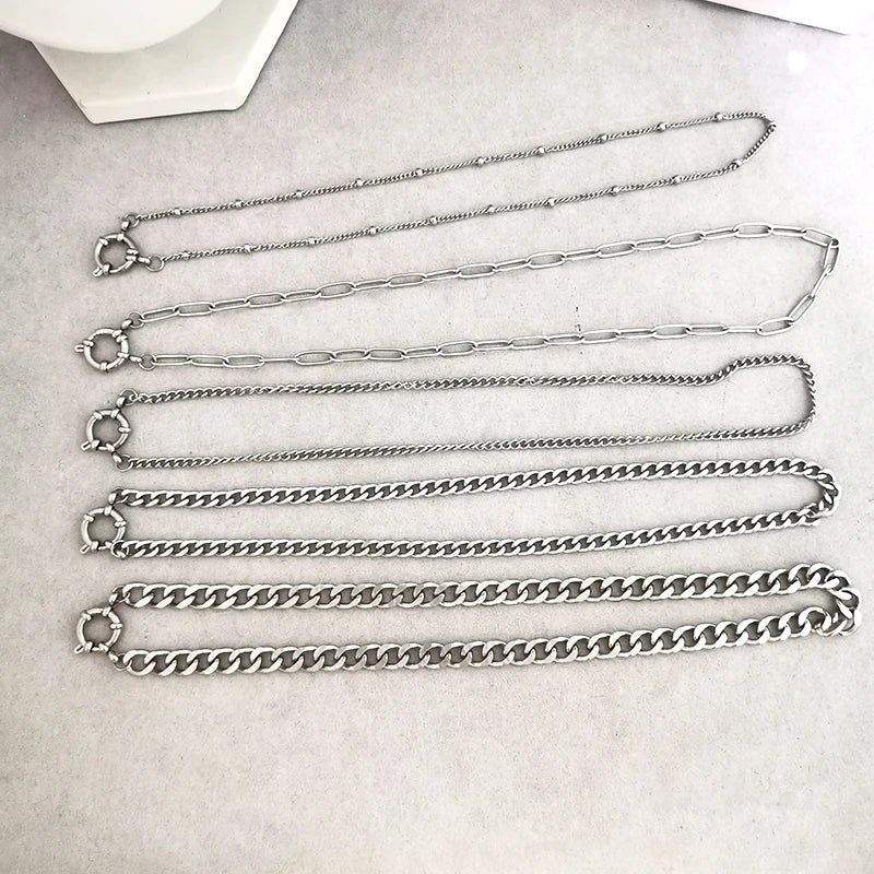 Necklace Women Men Choker Stainless Steel Geometric Rolo Link Cuba Paperclip Chain