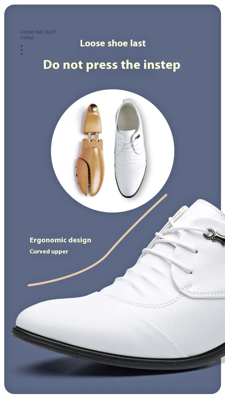 Business Men Oxford Leather Shoes Elevator Man Height Increase Insole 6CM White Black Thick Soled Formal Casual Shoes