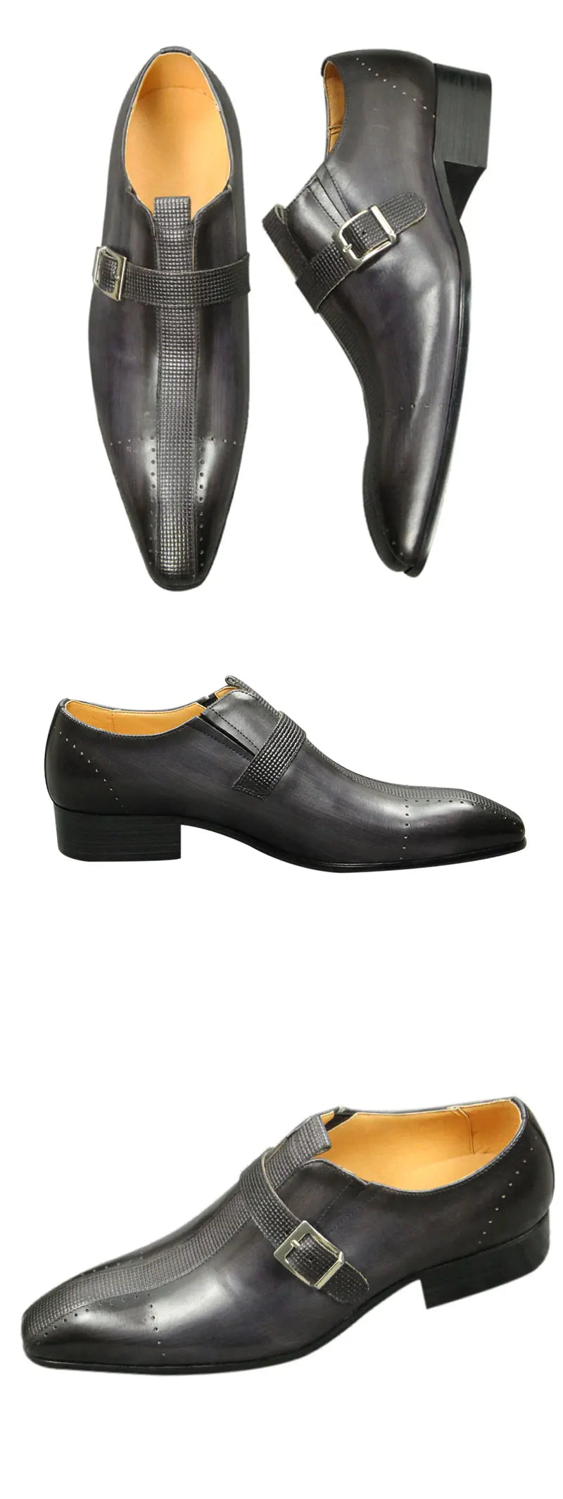 New Men's Genuine Leather Shoes Fashion Leather Buckle Formal Oxford Shoes Office Buckle Strap Pointed Men Dress Wedding Party