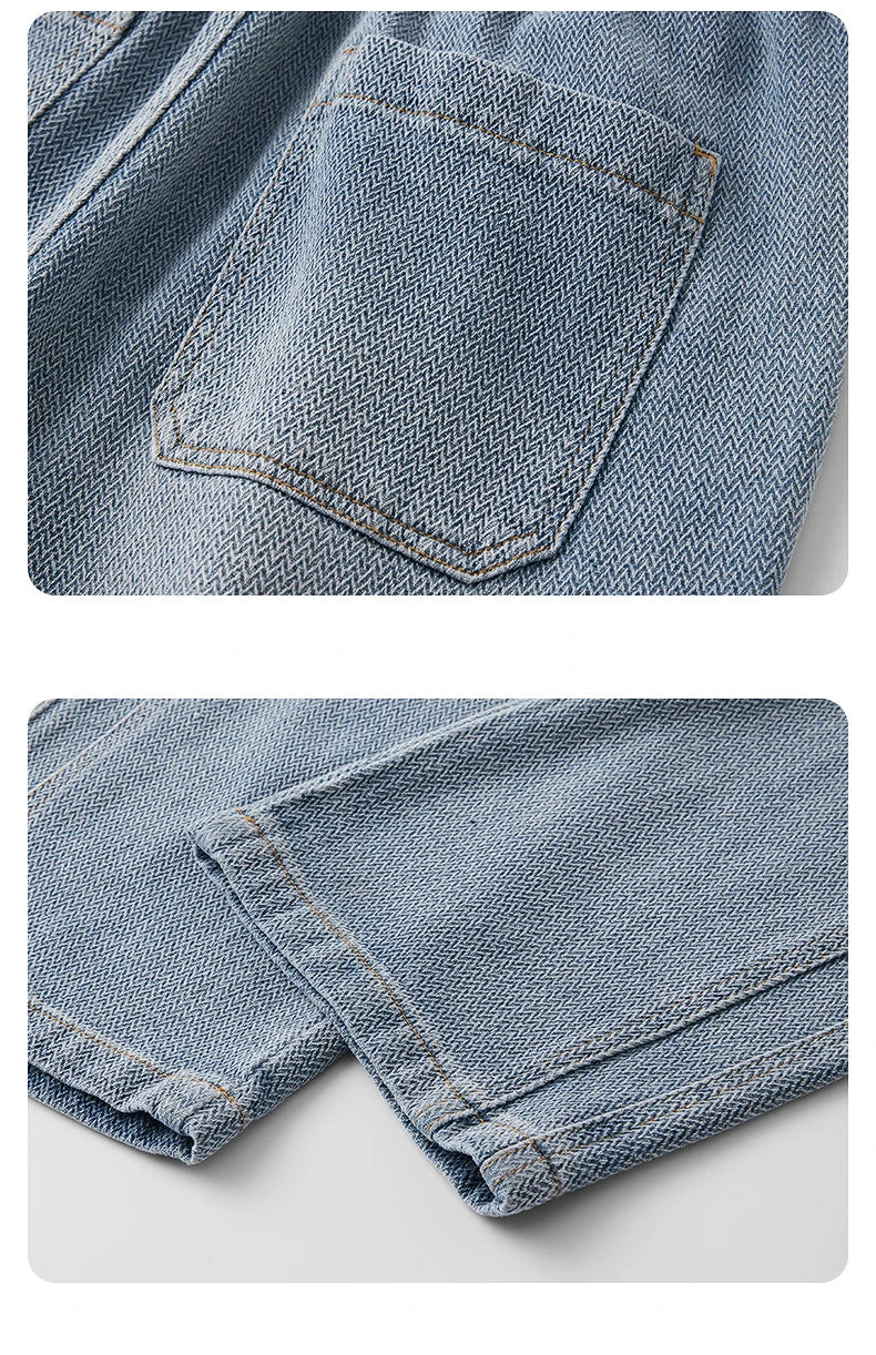 Brand Clothing High Quality Starry Sky Texture Fabric Men's Jeans Loose Straight Denim Pants Elastic Waist Drawstring Trousers