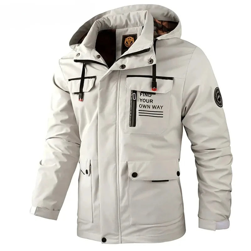 Spring And Autumn New Men's Windbreaker Outdoor Soft Shell Windproof Waterproof Jacket Long-Sleeved Hooded Solid Color Jacket