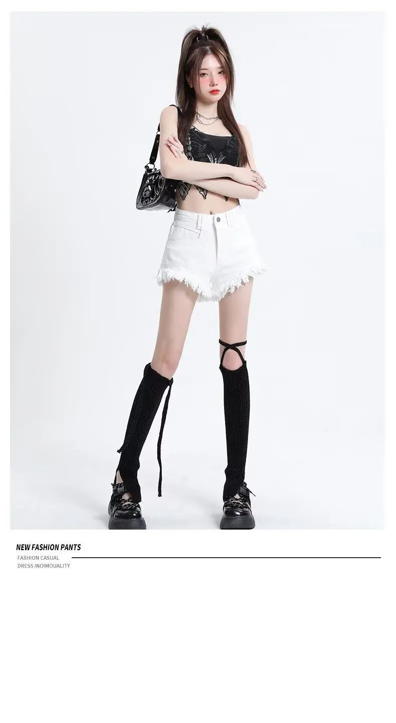 Women's Pear-shaped Friendly Denim Shorts 2026 Summer New High Waist Frayed Hem Casual Streetwear Wide Leg Hot Pants