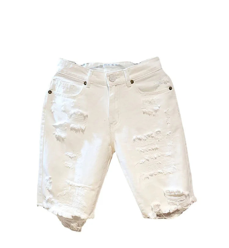 Fashion Cropped Men's Tattered Ripped Shorts