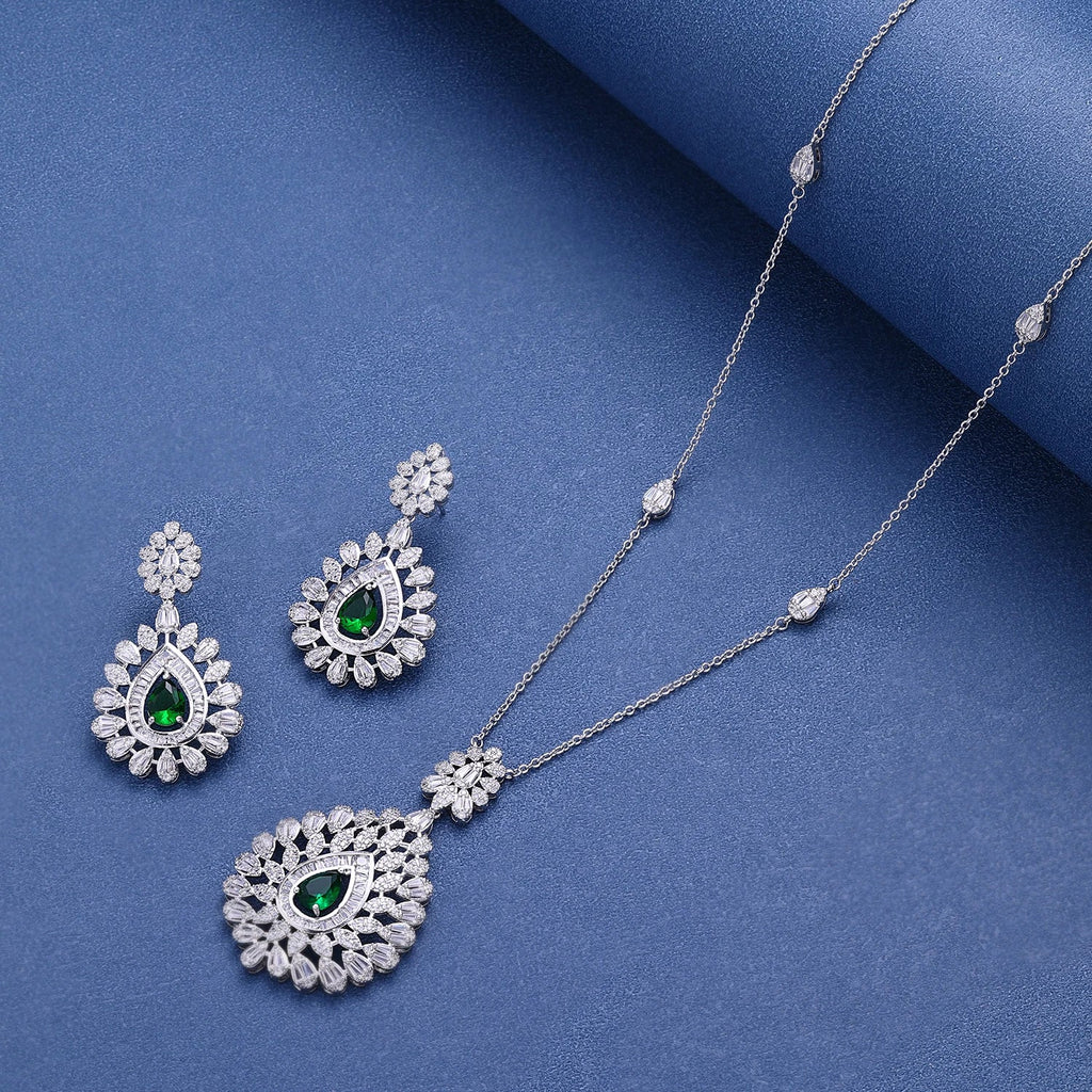 Elegant Women Wedding Jewellery African CZ Crystal Leaf Drop Bridal Necklace Bracelet and Earrings Jewelry Sets
