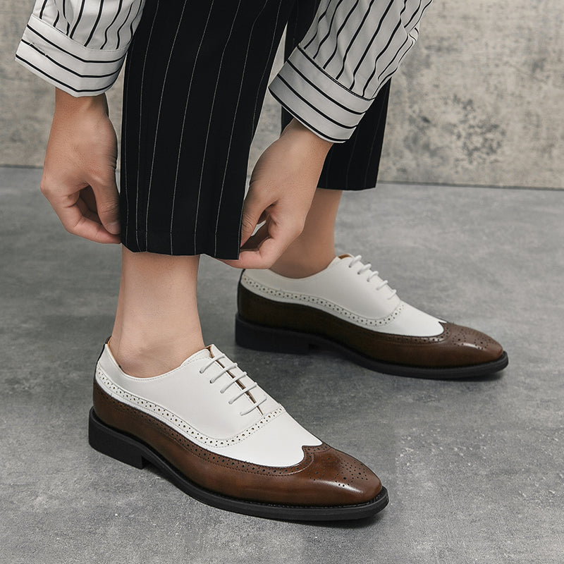 Men Wingtip Detail Dress Shoes, Business Two Tone Oxford Shoes For Wedding party