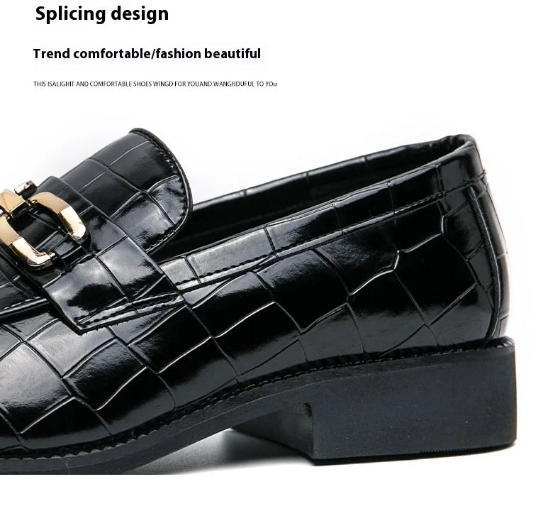 46 plus-size Metal Pressed Floral Loafers 2024 new merchant leather shoes men's casual pressed plaid leather pointy