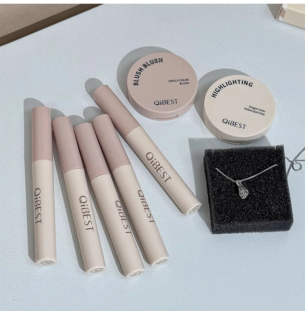 Retro Mail Makeup Set 5pc Matte Lip Mud,1 Blush,1 Highlight And 1 Necklace Gift Multipurpose Cosmetics Kits For Women