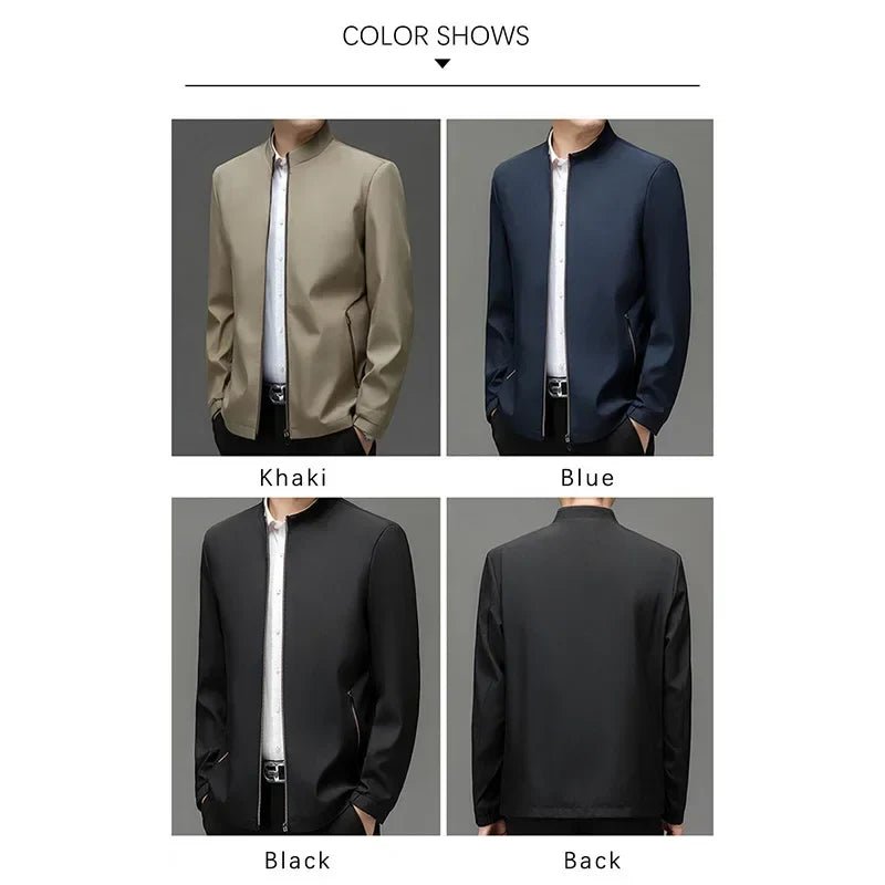 Brand Mens Daily Jacket Casual Solid Color Stand Collar Work Business Wear-resistant Autumn Jacket for Male Commuting
