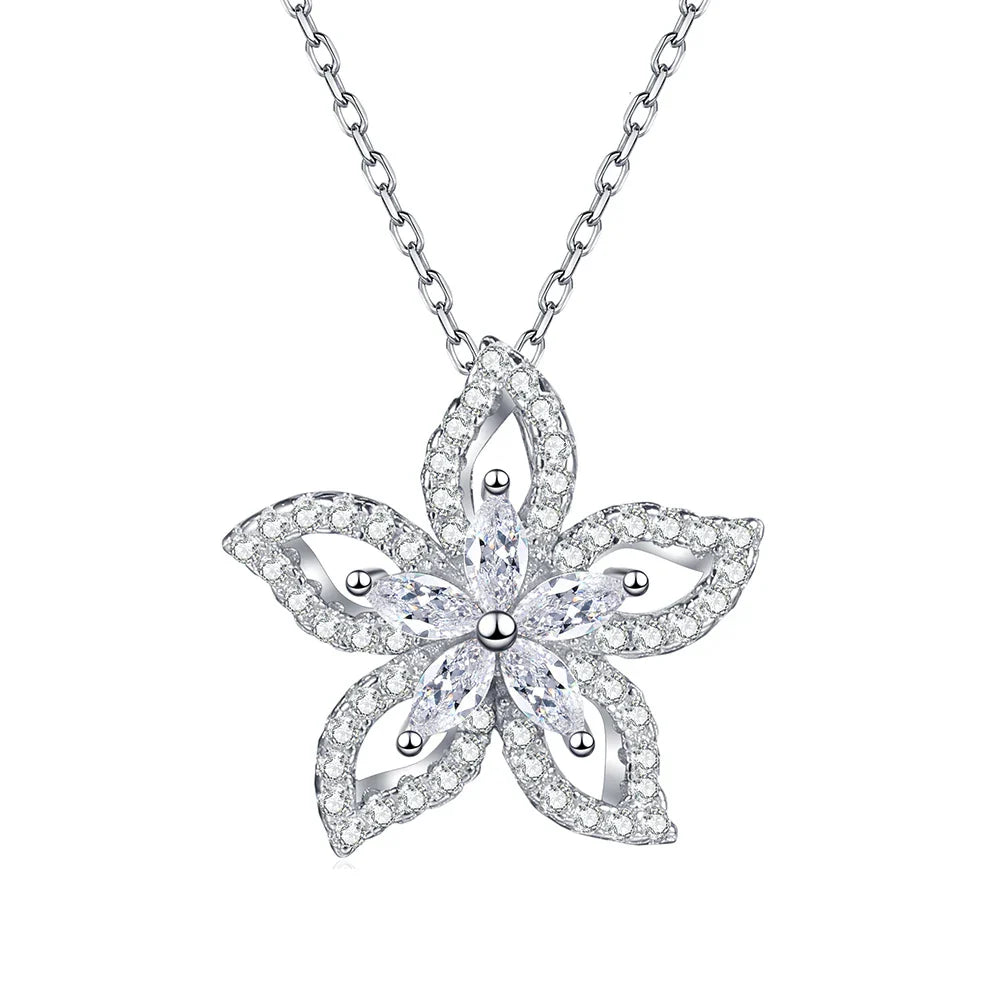 Flower Shape Certified Full Moissanite Pendant Necklace for Women 0.83cctw Round/Marquise Cut Lab Diamond Neckchain Fine Jewelry
