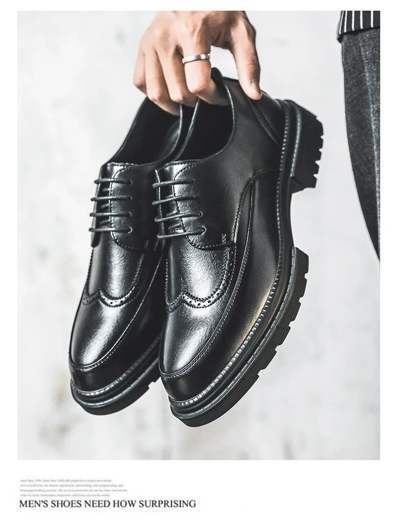 Big Size Men Height Increaseing Dress Brogue Shoes Gentleman Suit Elevator Shoes Oxford Invisible Heel 4/7/9CM Wedding Man Shoes