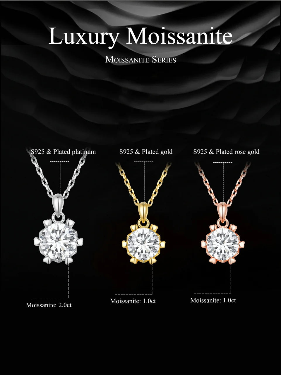 1 Carat Moissanite Pendant Necklace For Women High Quality 925 Sterling Silver Wedding Party Bridal Fine Jewelry 3 Colors