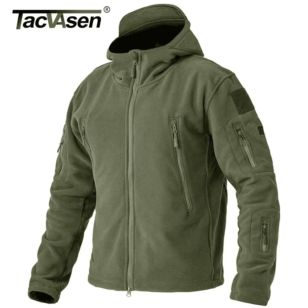 TACVASEN Winter Hooded Coats Mens Fleece Jackets Full Zip Up Multi-Pockets Fishing Hiking Climbing Outerwear Causal Parka Tops