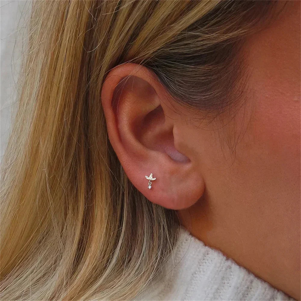 Heart Round Ball Flat Helix Piercing Earring 925 Sterling Silver Ear Studs Geometric Zircon Exquisite Trinket Studs Aretes