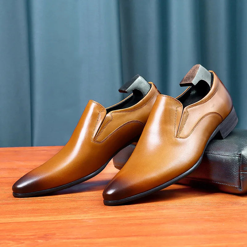 Top Layer Cowhide Shoes Men's Shoes Genuine Leather Business Dress Shoes Men British Pointed Toe Formal Slip-On Shoes