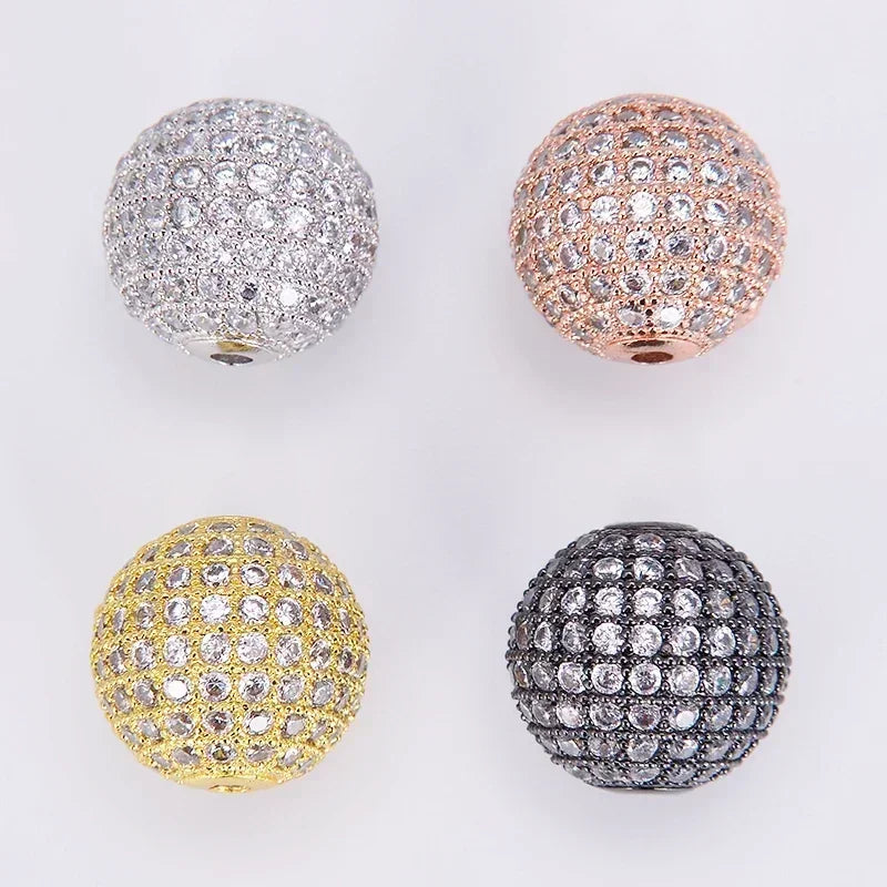 Beads for Jewelry Making Gold Silver Color Accessories Paved Zircon Spacer Bead String Beaded Diy Necklace Bracelet Chain Charms