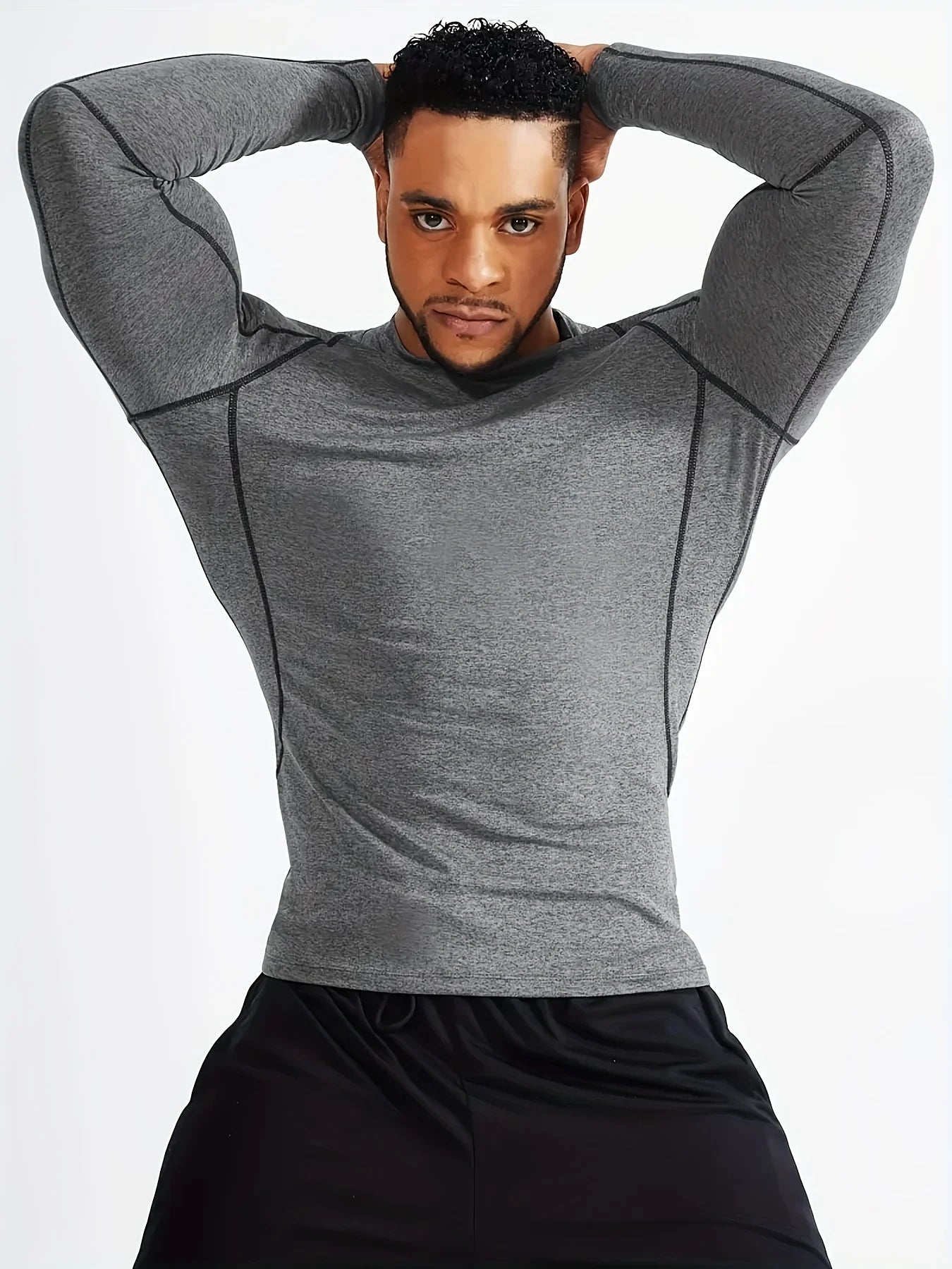 Fitness tight fitting men's long sleeved sports running basketball elastic base shirt with quick absorption and sweat wicking pr