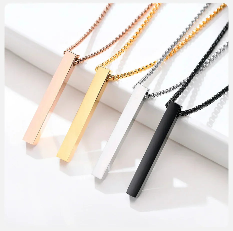 Vnox 5mm Pillar Necklace for Men Women, Stainless Steel 3D Bar Pendant, Minimalist Simple Casual Unisex Neck Collar