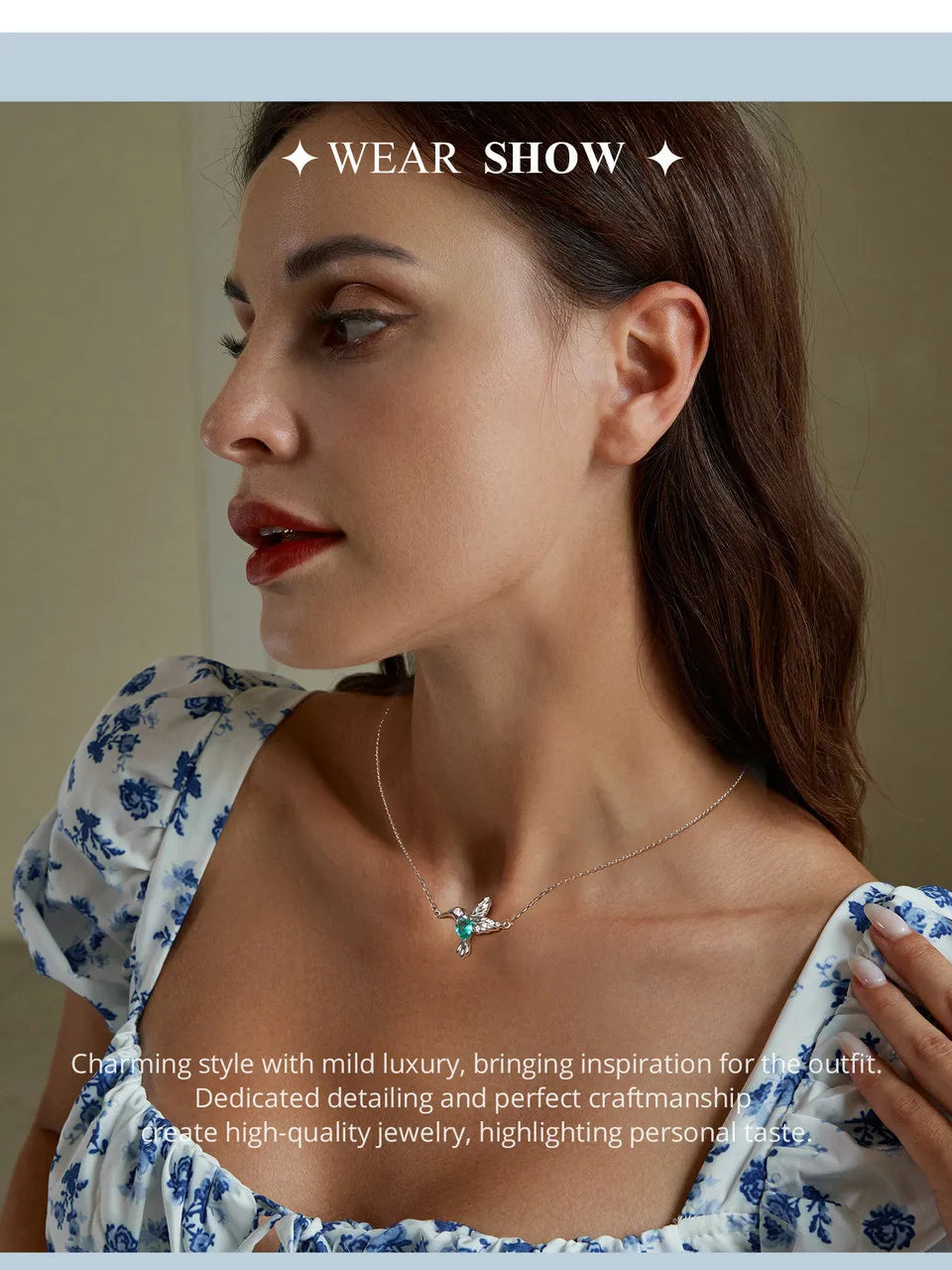 925 Sterling Silver White Gold Plated Hummingbird Necklace Bird Pendant Neck Chain for Women Party Fine Jewelry Gift