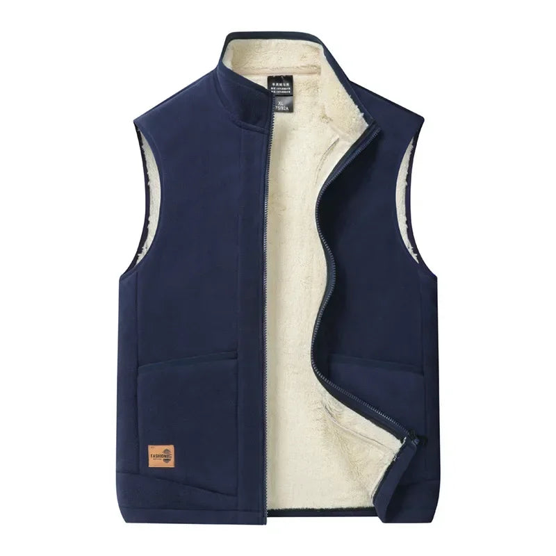 2024 Autumn and Winter Lambswool Vests Men New Warm Padded Stand-up Collar Large Size Casual Versatile Trend Jacket Shoulders