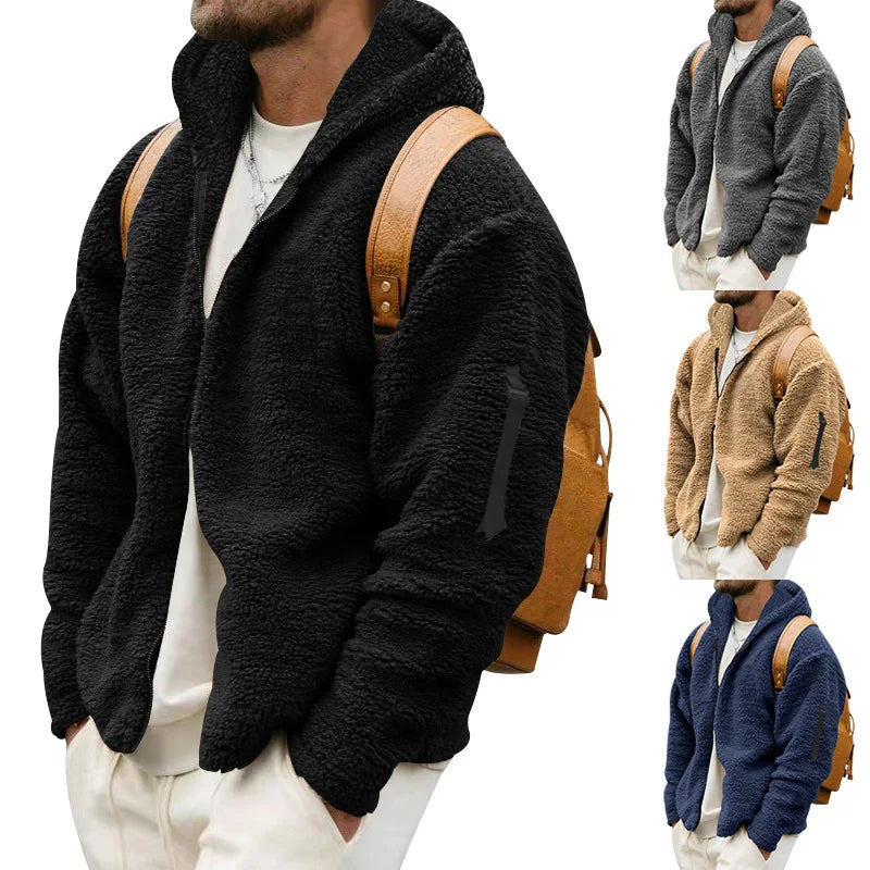 Men's Autumn and Winter Double-Sided Fleece Warm Jacket  Loose Hooded Casual Jacket