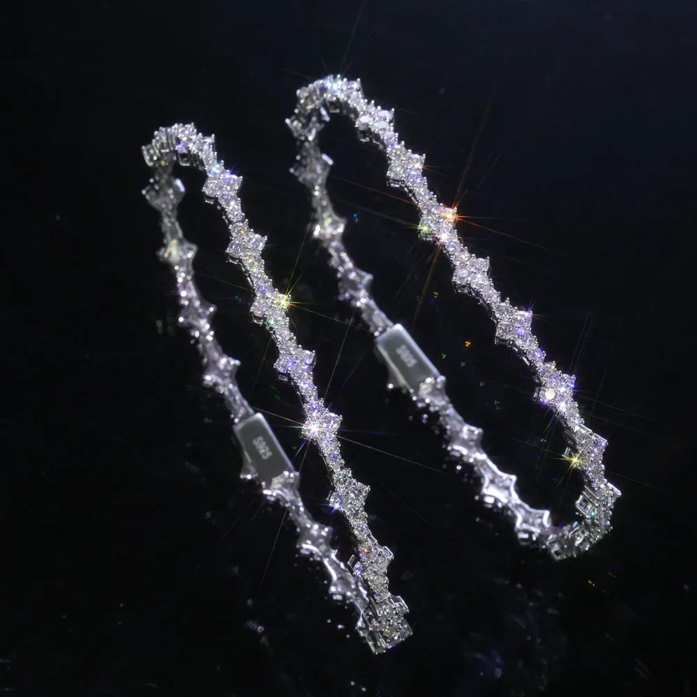 925 VVS Moissanite Star Chain Bracelet Hip Hop Jewelry Bling Iced Out Tennis Cross Bracelet Sterling Silver with GRA 7/8inch