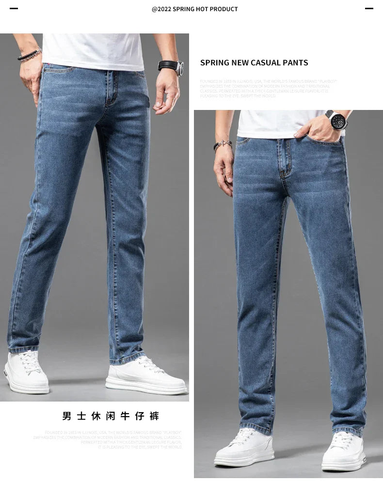 2026 Men White Jeans Fashion Casual Classic Style Slim Fit Soft Trousers Male Brand Advanced Stretch Pants