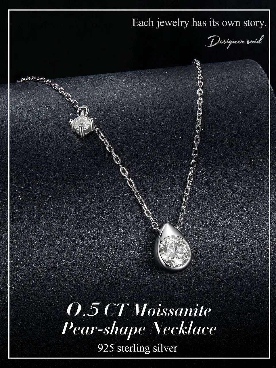 White Gold Plated Moissanite Necklace for Women, 925 Silver Pear/Round Solitaire Moissanite Pendant Valentines Day Gift