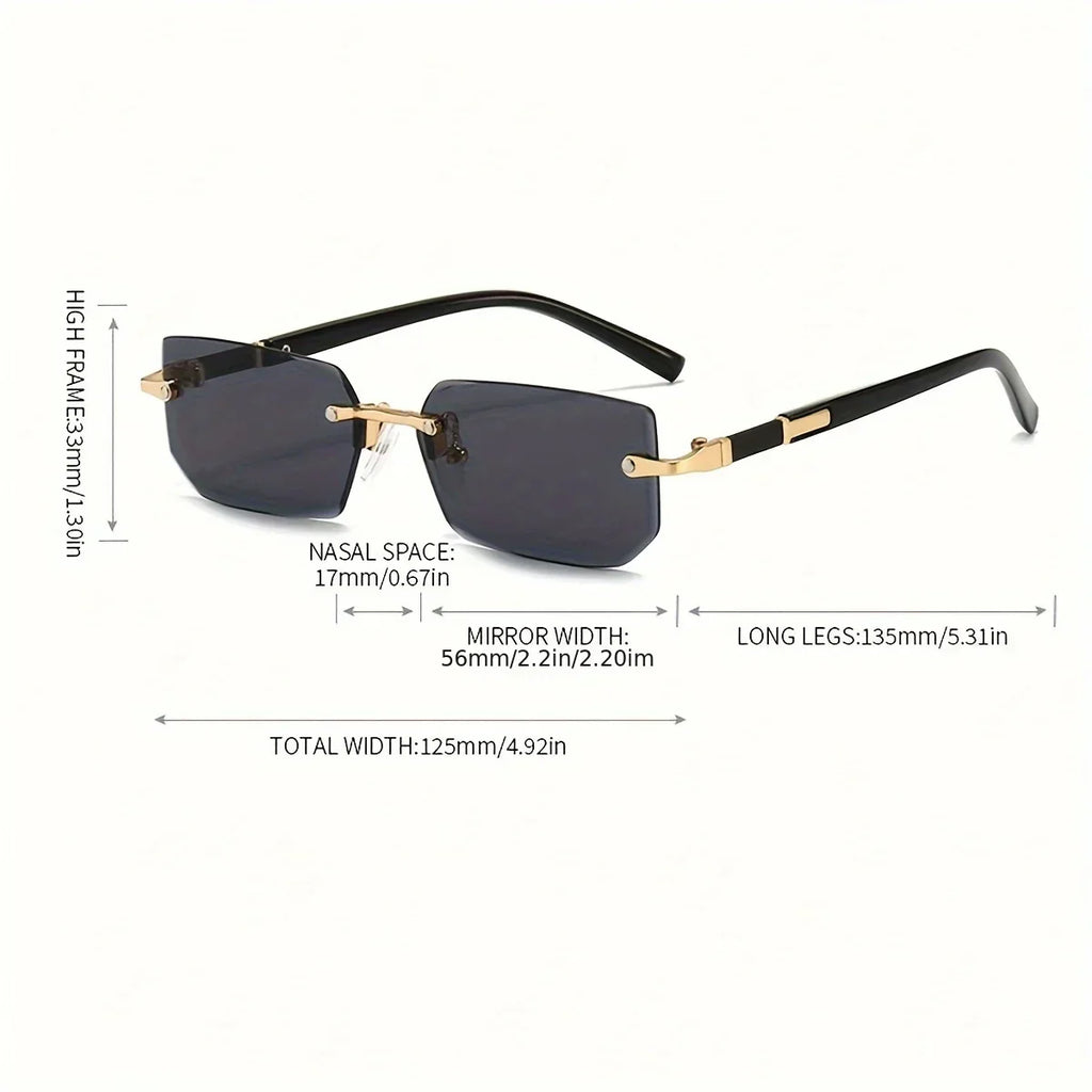 1pc Rimless Sunglasses Rectangle Women Men Shades Small Square Sun Glasses For Female Male Beach Vacation Travel Eyewear