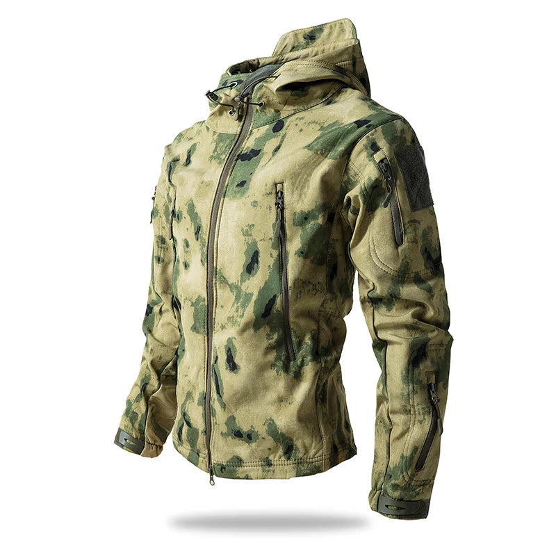 Lurker Shark Skin Soft Shell سترة تكتيكية للرجال، معطف بغطاء للرأس مقاوم للماء من الصوف، ملابس صيد، جاكيت مموه جديد للخريف في الهواء الطلق
