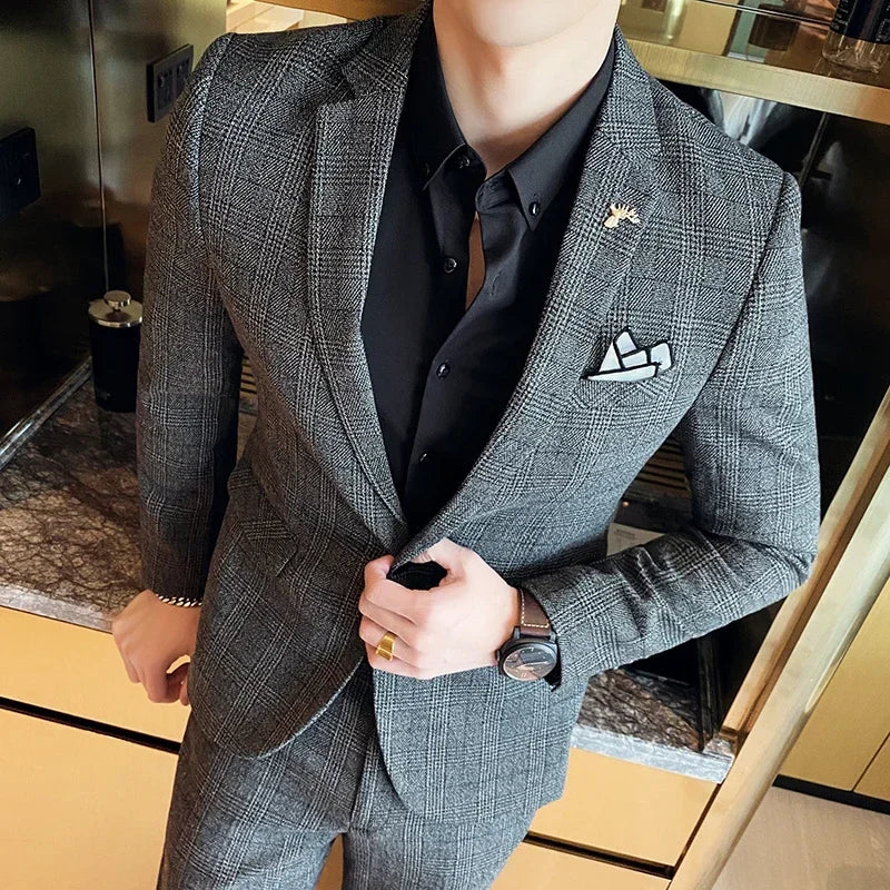 Suit Blazer+Pants Men Fashion Hosts British Style Work Business Wedding Casual Art Style Elegant Gentleman Cotton and Linen Suit