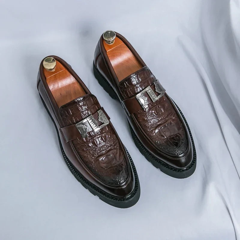 Mens Loafers Party Business Thick Soled Men Leather Shoes Dress Platform Shoes Comfortable Fashion New Casual Shoes for Men
