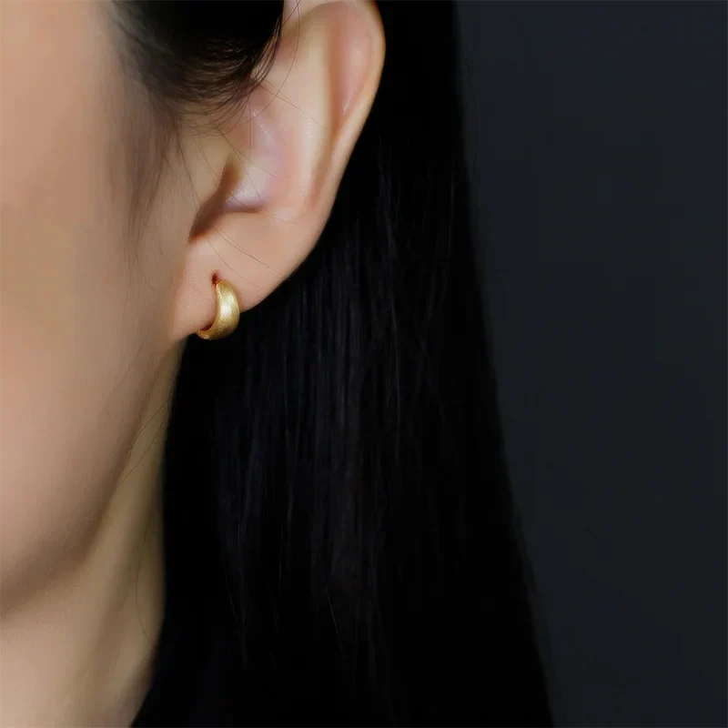 925 Sterling Silver Fine Matte Simple Wide Huggies Gothic Hoop Earrings for Women Unisex Piercing Rock Jewelry Ear Buckle