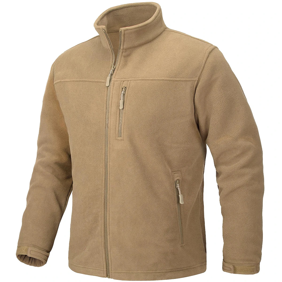 Men's Thermal Warm Fleece Jacket Stand Collar Full Zip Windbreaker Multiple-pockets Outerwear Working Hiking Coat