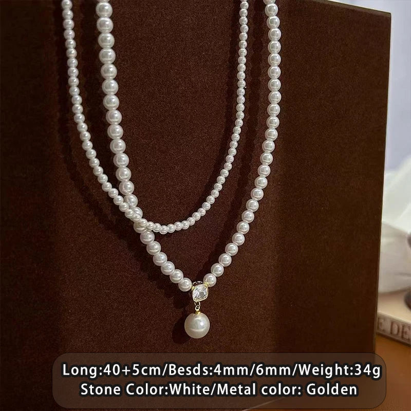 2025 Trendy Double-layer Imitation Pearl Bead Necklace Elegant Accessories For Womens Sexy Collarbone Chain Light Luxury Jewelry