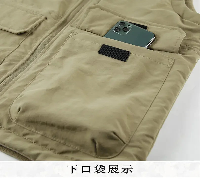 Reversible Sleeveless Jacket Men's Vest Coat Winter Waistcoat Thick Warm Fleece Workwear Tops Cargo Vest Windbreaker New Fashion
