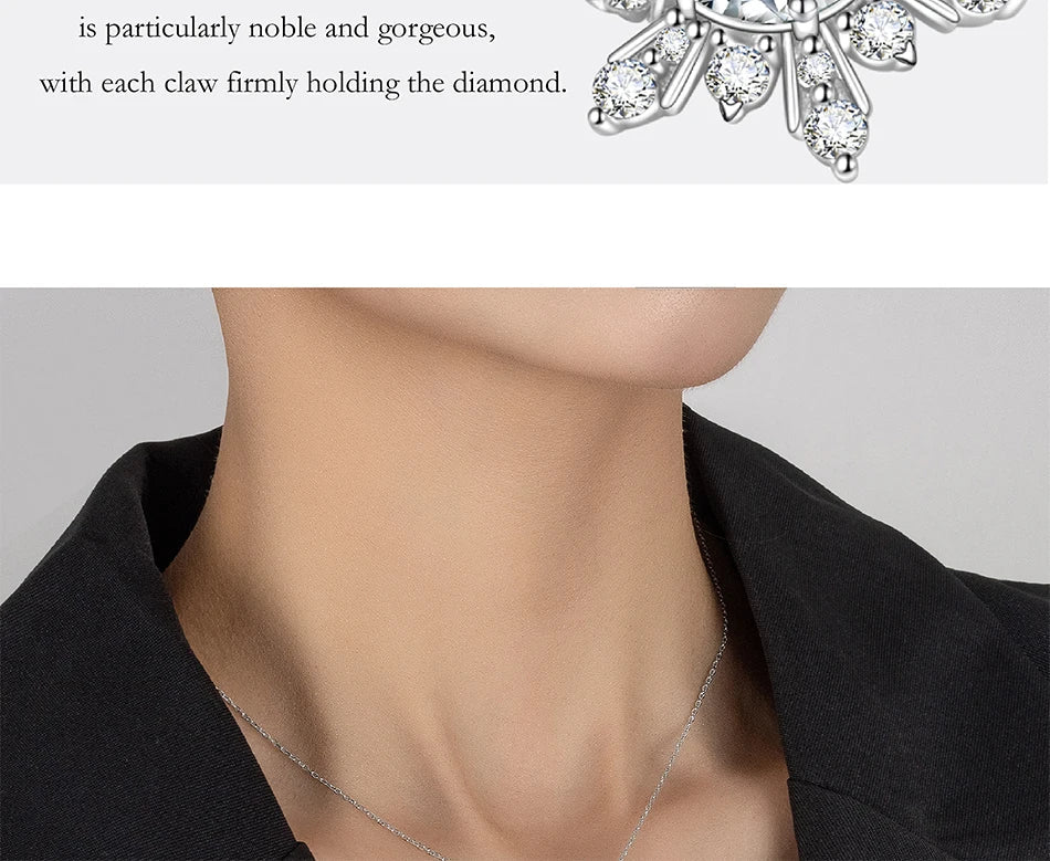 1CT moissanite necklace for women S925 pure silver snowflake design laboratory diamond pendant luxury party jewelry