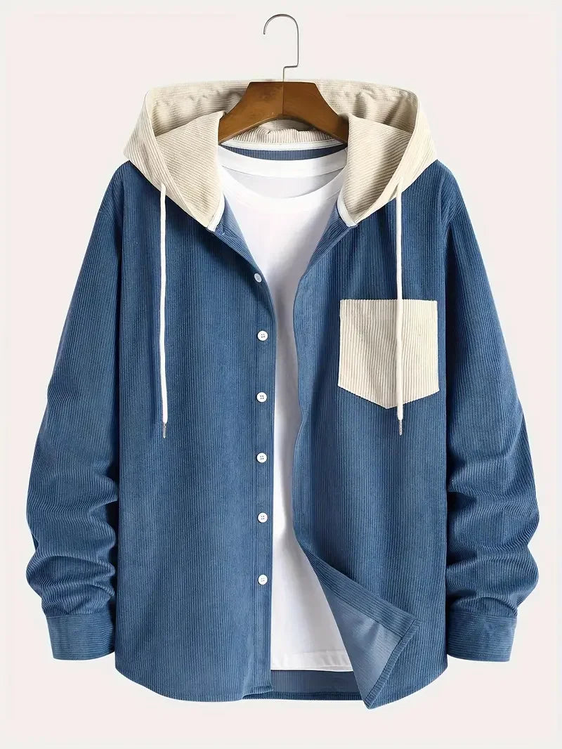The 2025 new fashion trend spring and autumn corduroy hooded jacket is comfortable and casual for daily commuting for men