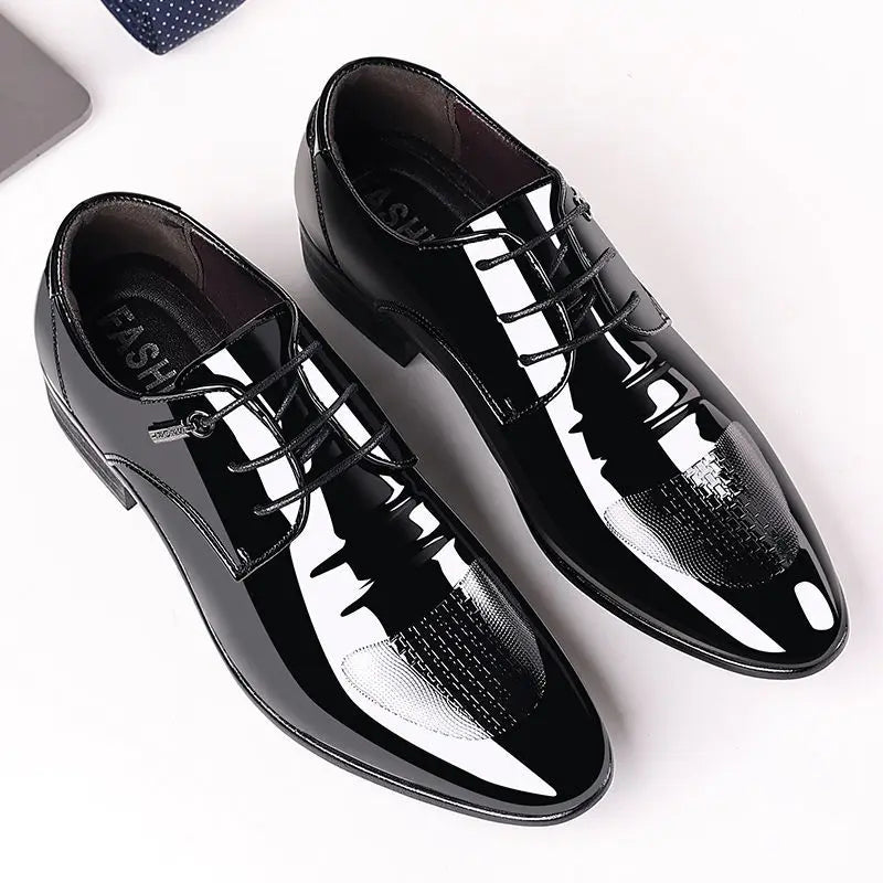 Patent Leather Black Lace Up Pointed Toe Men's Formal Shoes 2025 Style Low Price Office Luxury Designer 39 Suit Social Shoe Male