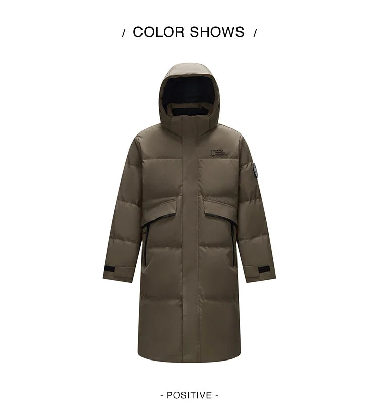 Down Jacket Men Long Length 2026 New Winter Outerwear Waterproof and Warm Outdoor Travel Outerwear