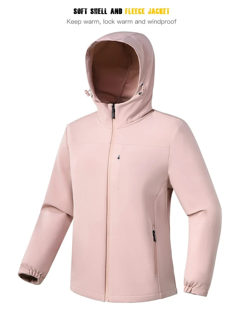 Waterproof Fleece Jacket Women Windproof Thermal Soft Shell Coat Outdoor Hiking Camping Climbing Trekking Windbreaker