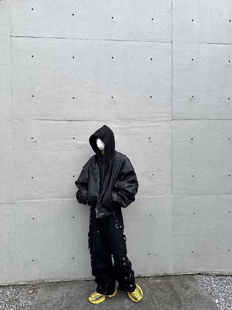 Autumn Winter Oversized Cool Black Thickened Warm Pu Leather Jacket Men Hood Luxury Designer Fake 2 Clothes
