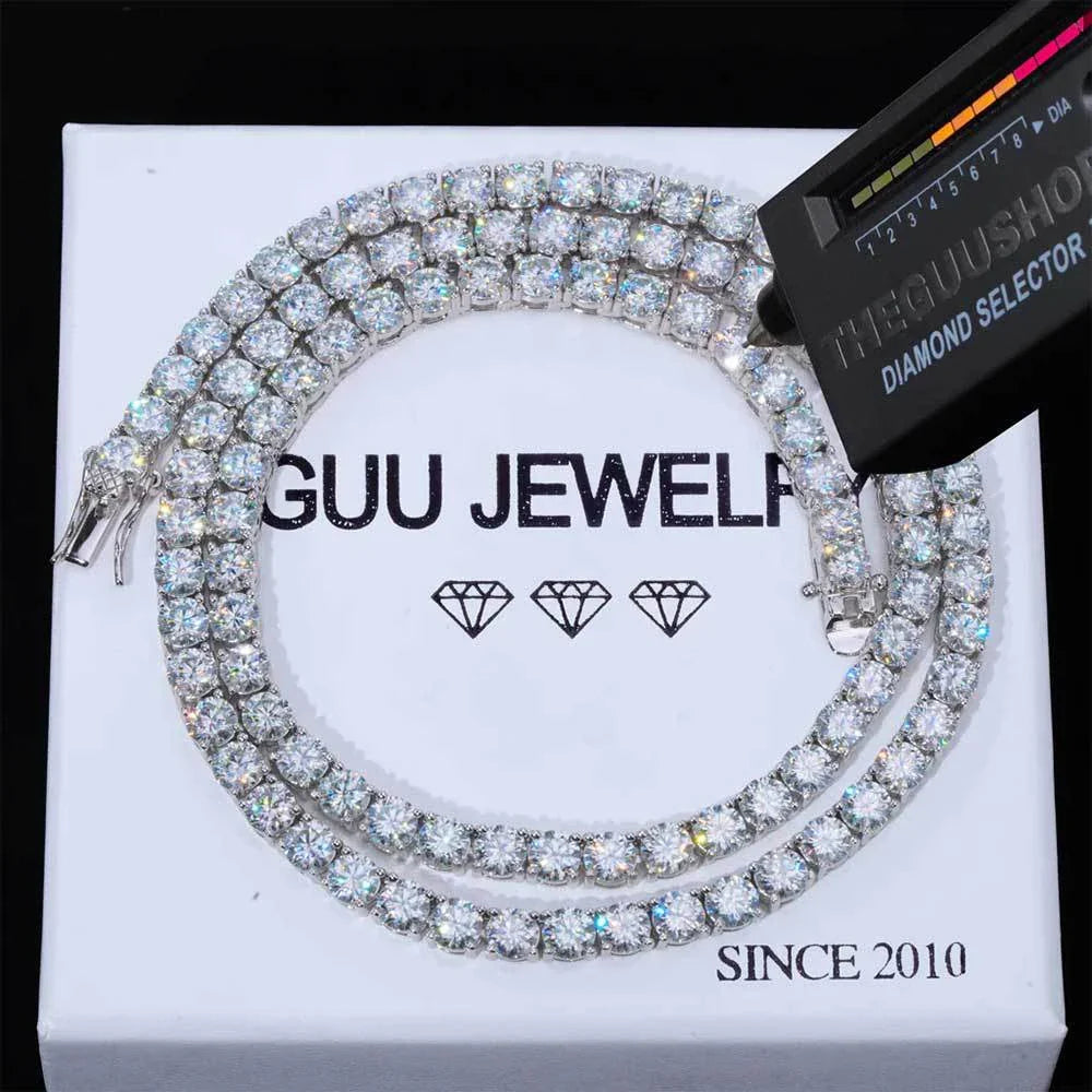 925 Sterling Silver Double Lock Moissanite Tennis Necklace D VVS1 Diamond with GRA Certificates Neck Chain Fine Jewelry
